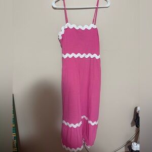 Elegant Pink Maxi Dress with White Accents